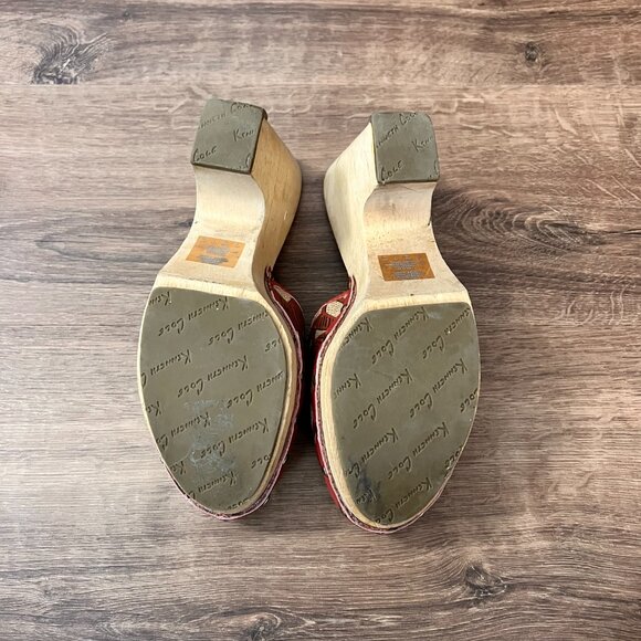 Kenneth Cole Peep Toe Wooden Wedge Clog Backless Heels Sz 9 - Picture 12 of 16